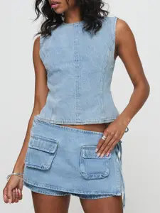 StyleCast Round Neck Top With Cargo Mini Skorts Co-Ords