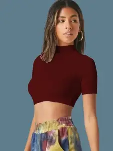 Dream Beauty Fashion High Neck Fitted Crop Top