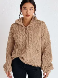 bebe Women Self Design Shirt Collar Pullover Sweatshirt