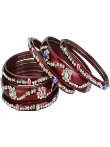 SOMIL Set of 18 Brown Alloy Artificial Stones & Beads Bangles