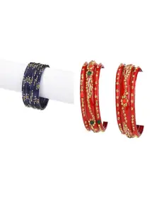 SOMIL Set of 18 Blue Alloy Artificial Stones & Beads Bangles