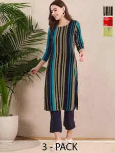 Anouk Rustic Women Pack of 3 Ethnic Motifs Printed Crepe Kurta