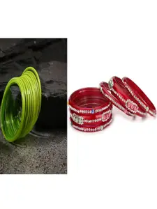 SOMIL Set of 18 Green Alloy Artificial Stones & Beads Bangles