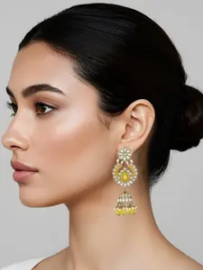 I Jewels Gold-Plated Kundan Studded And Pearls Beaded Dome Shaped Jhumkas