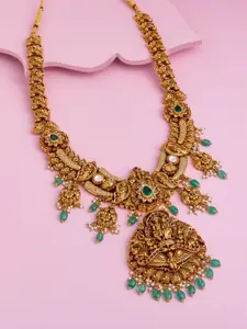 Kushal's Fashion Jewellery Gold-Plated Ruby Studded Antique Necklace