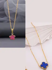 DressBerry Pack of 2 Gold-Plated Chain With Charms Pendants