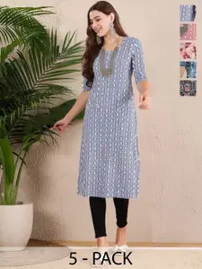 Anouk Rustic Selection Of 5 Ethnic Motifs Printed Round Neck Straight Kurtas