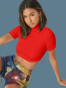 Dream Beauty Fashion High Neck Fitted Crop Top