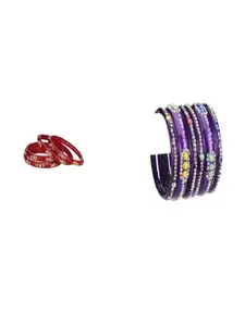 SOMIL Set of 10 Red Alloy Artificial Stones & Beads Bangles
