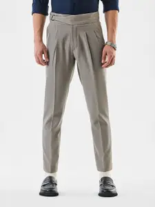 Snitch Men Grey High-Rise Slim Fit Trouser