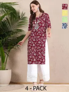Anouk Rustic Selection Of 4 Floral Printed Round Neck Straight Kurtas