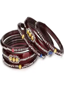 SOMIL Set of 18 Brown Alloy Artificial Stones & Beads Bangles