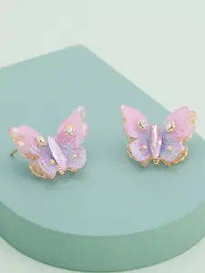 Kushal's Fashion Jewellery Gold Plated Zircon Studded Butterfly Studs Earrings