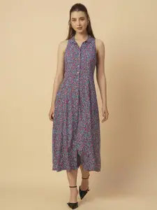 Chemistry Women Floral Print Shirt Collar Shirt Midi Dress