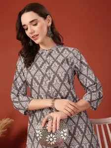 all about you Ethnic Motifs Printed Mandarin Collar Cotton Straight Kurta