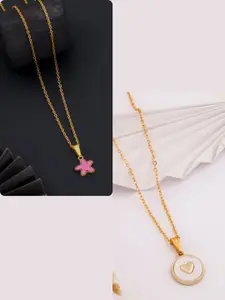 DressBerry Women Pack Of 2 Brass Gold Plated Charms Necklaces