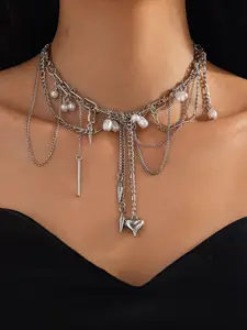 StyleCast x Revolte Silver-Plated Artificial Beaded Tasselled Statement Necklace