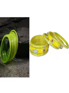 SOMIL Set of 18 Green Alloy Artificial Stones & Beads Bangles