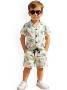 FASHION GRAB Boys Printed Spread Collar Shirt With Shorts