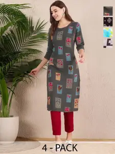 Anouk Rustic Women Pack Of 4 Ethnic Motifs Printed Crepe Kurta