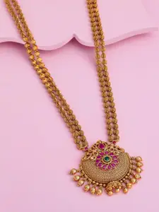 Kushal's Fashion Jewellery Gold-Plated Ruby Studded Antique Necklace
