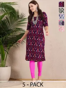 Anouk Rustic Women Pack of 5 Ethnic Motifs Printed Crepe Kurtas