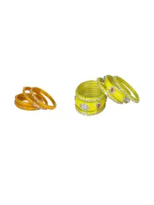 SOMIL Set of 10 Yellow Alloy Artificial Stones & Beads Bangles
