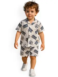 FASHION GRAB Boys Printed Spread Collar Shirt With Shorts