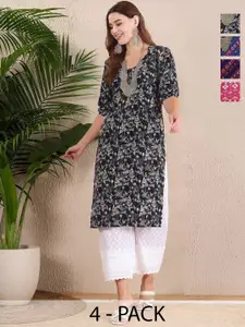 Anouk Rustic Women Pack of 4 Ethnic Motifs Printed Crepe Kurtas