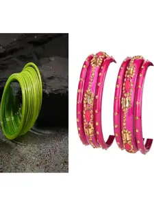 SOMIL Set of 18 Green Alloy Artificial Stones & Beads Bangles