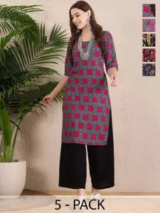 Anouk Rustic Selection Of 5 Geometric Printed Round Neck Straight Kurtas