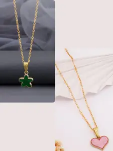 DressBerry Set of 2 Women Gold-Plated Chain With Charms Pendant