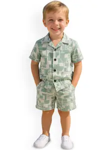 FASHION GRAB Boys Printed Spread Collar Shirt With Shorts