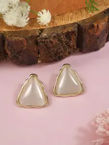 I Jewels Gold-Plated Artificial Stones Studded Triangular Shaped Studs