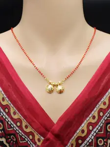 SONI JEWELLERY Gold Plated 18-inch Length Chain Vati Pendant Green Beads Single Line short Mangalsutra for Women