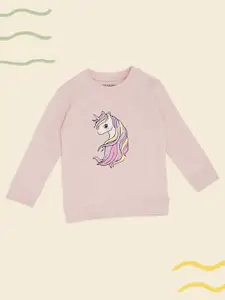 Pantaloons Baby Girls Printed Round Neck Pullover Cotton Sweatshirt