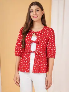 COTLAND FASHION Polka Dot Print Puff Sleeves Peplum Top