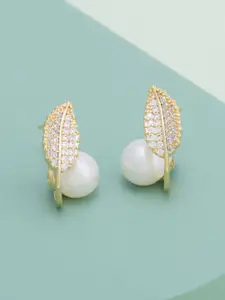 Kushal's Fashion Jewellery Gold-Plated Classic Zircon Studded & Pearl Beaded Studs