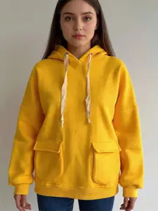 bebe Women Solid Full Sleeves Hooded Oversized Sweatshirt