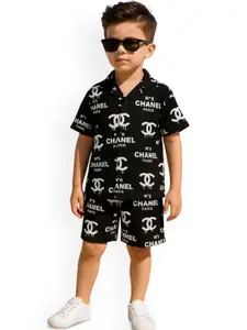 FASHION GRAB Boys Printed Spread Collar Shirt With Shorts