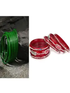 SOMIL Set of 18 Green Alloy Artificial Stones & Beads Bangles