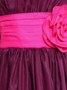 Pink Chick Girls Colourblocked Shouldr Straps Fit & Flare Dress With Matching Clip