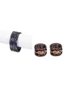 SOMIL Set of 18 Blue Alloy Artificial Stones & Beads Bangles
