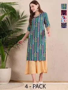 Anouk Rustic Selection Of 4 Ethnic Motifs Printed Round Neck Straight Kurtas