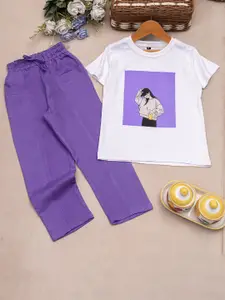 purple sky Girls Printed T-shirt With Pyjama