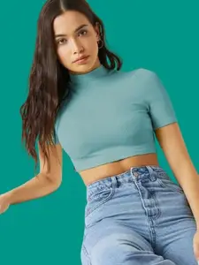 Dream Beauty Fashion Women High Neck Fitted Crop Top