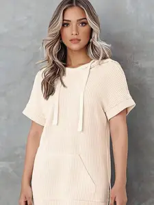 bebe Women Self Design Hooded Pullover Sweatshirt