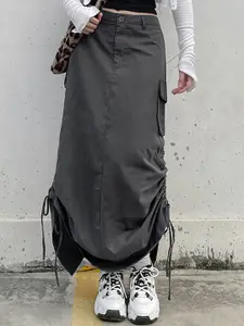 StyleCast Ruched Drawstring Cargo A-Line Maxi Skirt