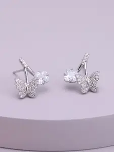 Kushal's Fashion Jewellery Rhodium-Plated Zircon Animal Shaped Studs Earrings