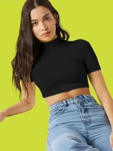 Dream Beauty Fashion Women High Neck Fitted Crop Top